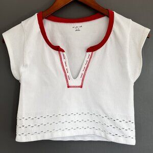 Out From Under Urban Outfitters Go For Gold XL Crop Top Ribbed White Red Eyelet